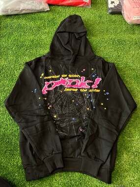 Sp5der Black Pink P*NK! Logo Pullover Hoodie